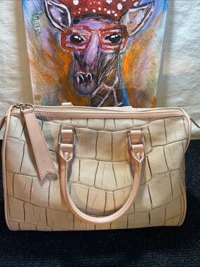 Green OnThe Inside!!Cream OnThe Outside!!-Cool Kate Landry Croc-Embossed Satchel